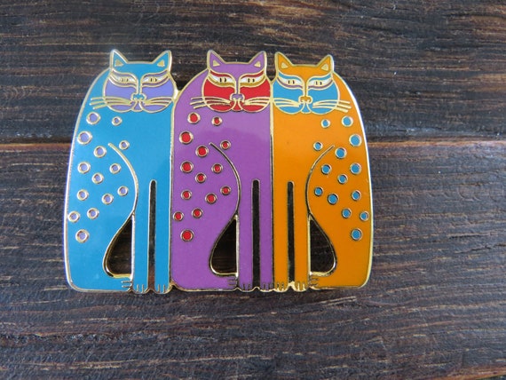 Laurel Burch SIAMESE CATS Brooch in Colorful 1980… - image 1