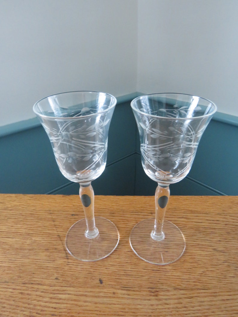 SET of 2 Etched Floral Clear Glass CORDIALS 2 Oz Stemware Etsy