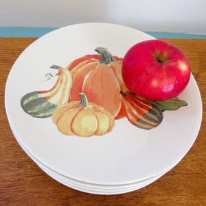 SIX (6) PUMPKIN 8" Winter Squash Plates, Dessert/ Salad Plates, Happy Autumn!