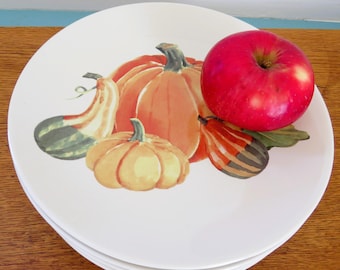 SIX (6) PUMPKIN 8" Winter Squash Plates, Dessert/ Salad Plates, Happy Autumn!