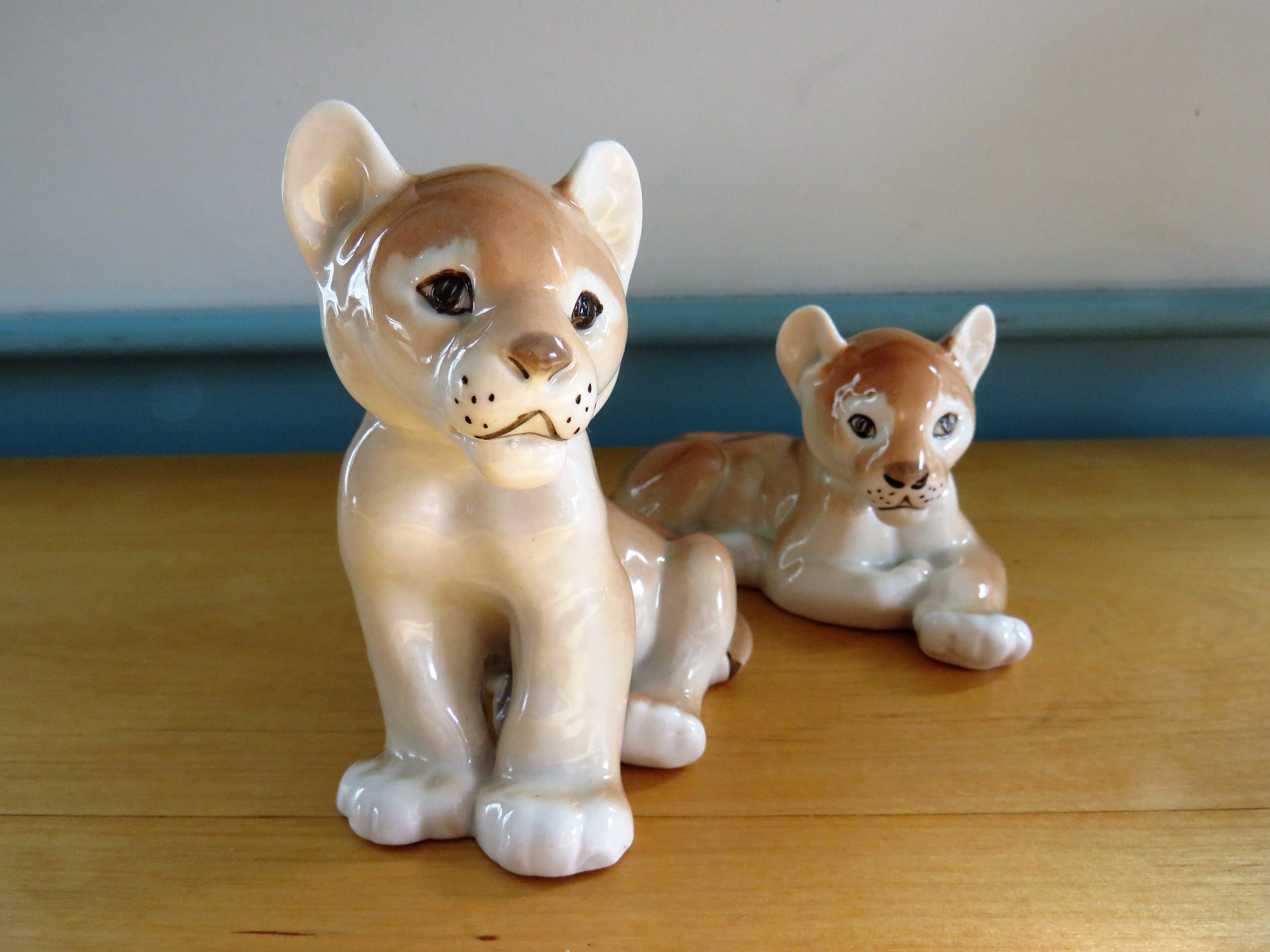 Lomonosov Porcelain Lion Cubs, Young Lions, Pair, USSR Vintage - Etsy
