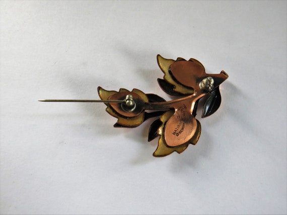 MATISSE RENOIR Copper Enamel Leaves Brooch - Fall… - image 6