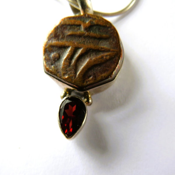 ANCIENT COIN, Garnet, Sterling Pendant Necklace, Paolo Romeo Snake Chain