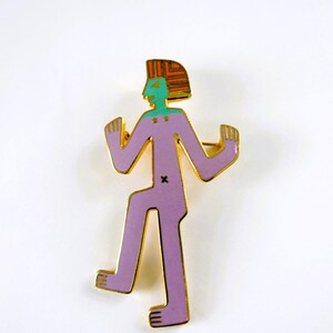 Laurel Burch HUNTER Brooch - Gold Tone Light Purple Teal Orange