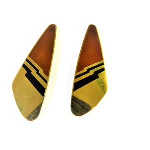 Laurel Burch Gold Tone Braun Schwarz Deco Style Dreieckige Ohrstecker