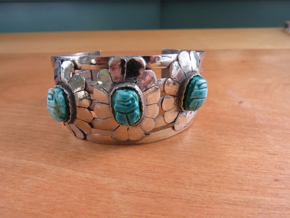 Ceramic Scarab Silver Plated Brass Cuff Bracelet,… - image 9