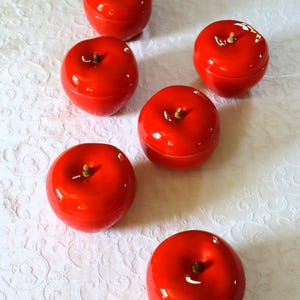 Set of 6 Italian Ceramic Red Apple Jars, 1970s Lidded Jam Pots