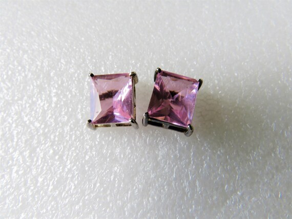 Sterling Pink Crystal Rectangular Studs - image 6