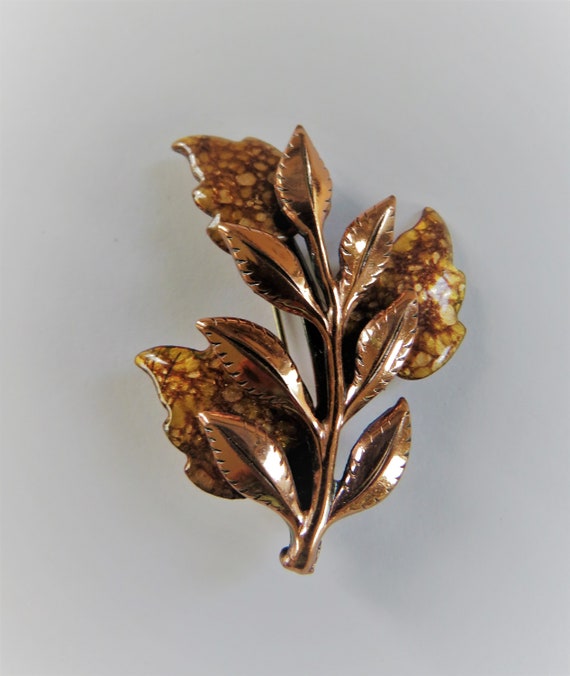 MATISSE RENOIR Copper Enamel Leaves Brooch - Fall… - image 4