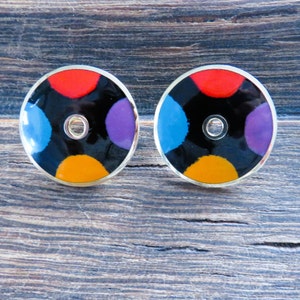 Laurel Burch MEDINA Black Gold Tone Studs with Red Teal Saffron Yellow and Purple Round Studs with Hole