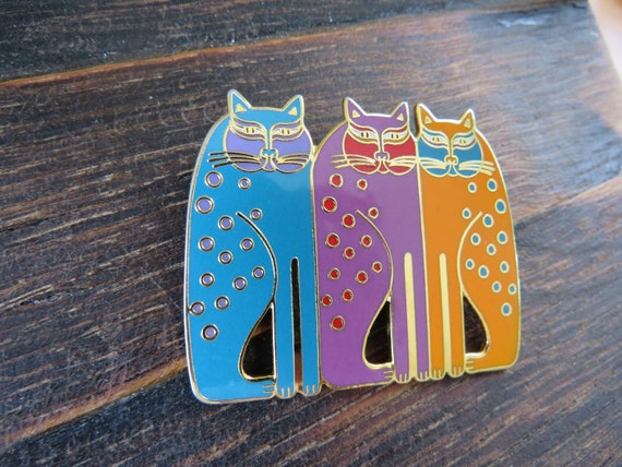 Laurel Burch SIAMESE CATS Brooch in Colorful 1980… - image 9