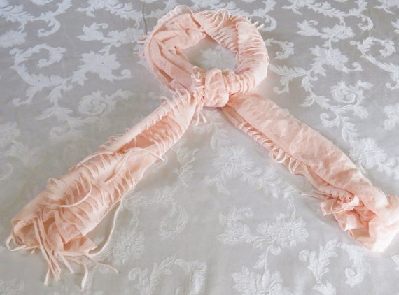 Pale Peach Oblong Knit Cut Fabric Polyester Scarf… - image 8