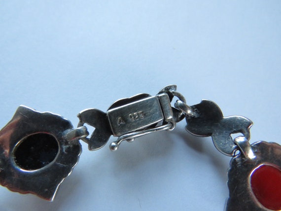 Sterling Marcasite Scarab Bracelet - Hand Carved … - image 8