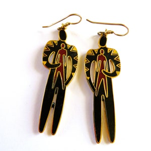 Laurel Burch SHAMAN Gold Tone, Black, Red Dangle Earrings
