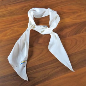 Silk Skinny Scarf, Off-White, Black Red Yellow Leaves, Diagonal Ends
