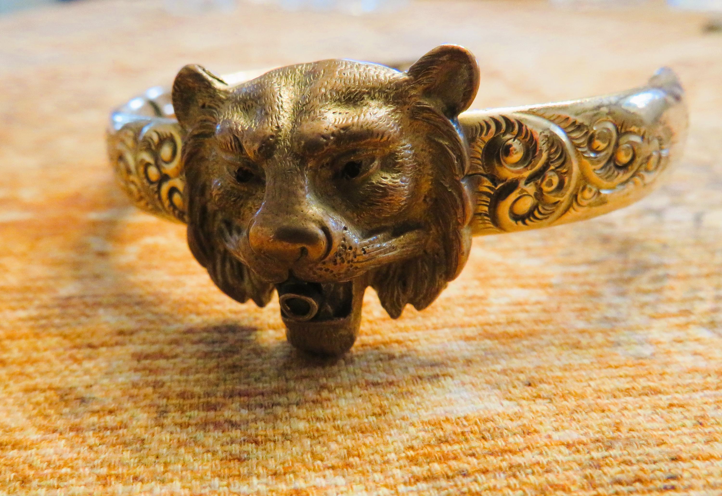 アンティーク ゴールド メッキ ライオン ヒンジ バングル PRST Co 刻印