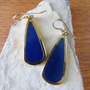 Laurel Burch Blue Gold Tone Signed Teardrop Enamel Earrings, 2 pairs available