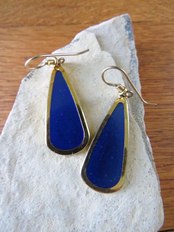 Laurel Burch Blue Gold Tone Signed Teardrop Ename… - image 1