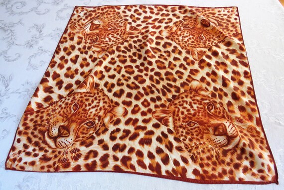 LEOPARD SCARF - Burnt Orange Leopard Square Aceta… - image 3