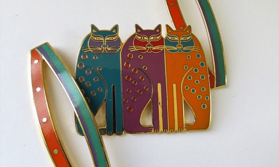 Laurel Burch SIAMESE CATS Brooch in Colorful 1980… - image 8
