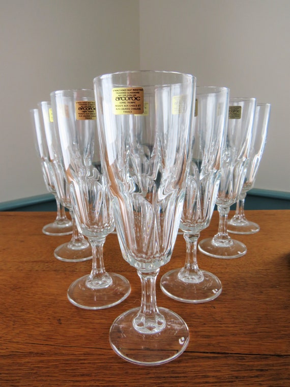 SET of 11 PETALE Arcoroc France Blown Glass Clear Champagne Flutes