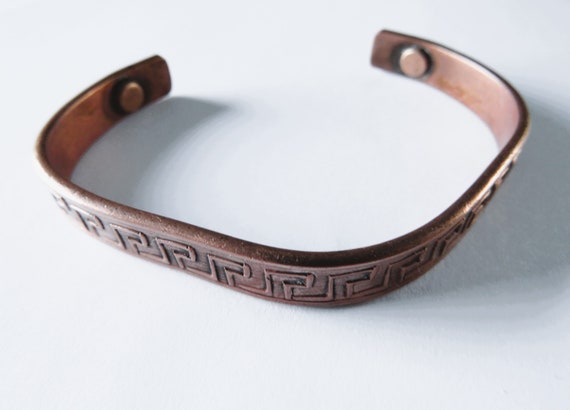 Unisex Copper Cuff Bracelet Greek Key Pattern - d… - image 8