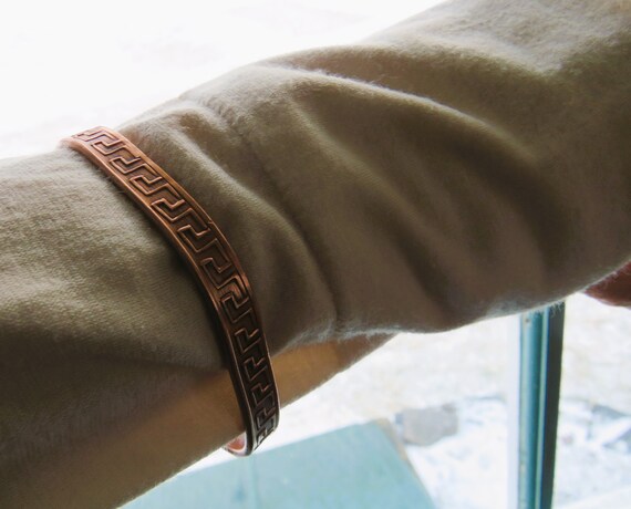 Unisex Copper Cuff Bracelet Greek Key Pattern - d… - image 10