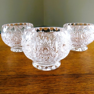 SET of 3 CUT CRYSTAL Votive Holders/ Small Bowls, 3&quot; Diameter, Star Pattern