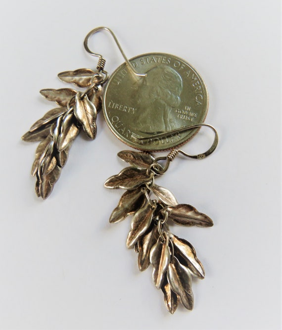 Sterling Leaves, Leaf Cluster Dangle Earrings, FU… - image 8