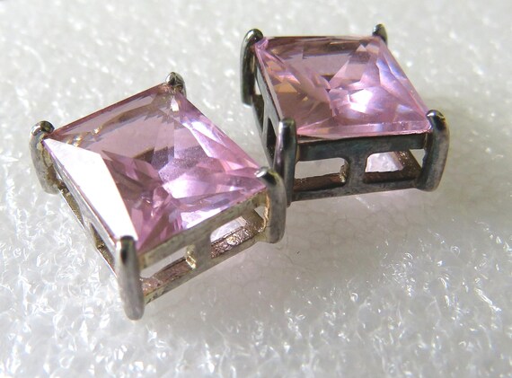 Sterling Pink Crystal Rectangular Studs - image 1