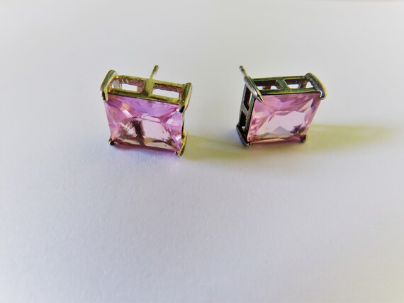 Sterling Pink Crystal Rectangular Studs - image 4