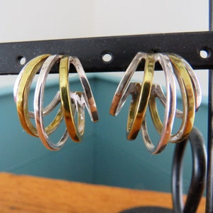 925 Sterling Brass Mixed Metal Stud Hoop Earrings, 1 1/8&quot; diameter, Laton?