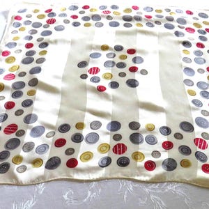 SILK Square Small Neck Scarf, BUTTONS on Off White