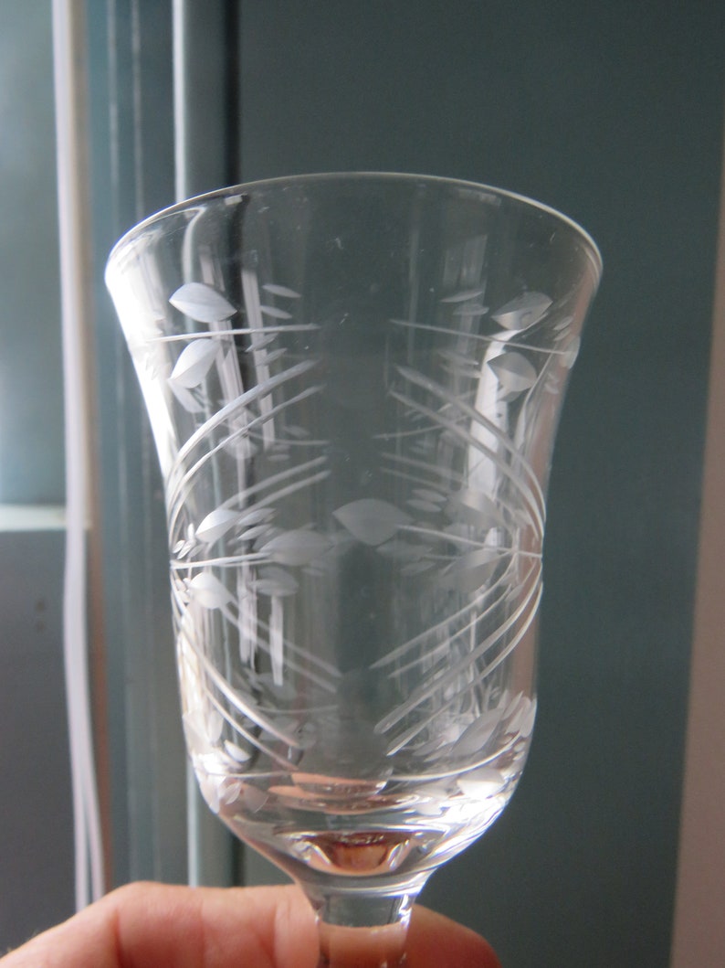 SET of 2 Etched Floral Clear Glass CORDIALS 2 Oz Stemware Etsy