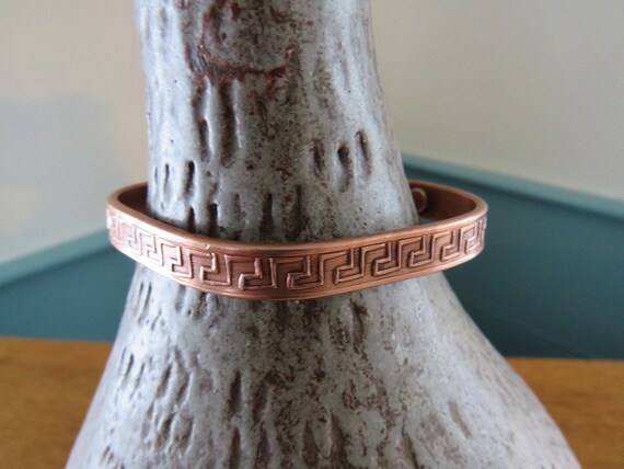 Unisex Copper Cuff Bracelet Greek Key Pattern - d… - image 3