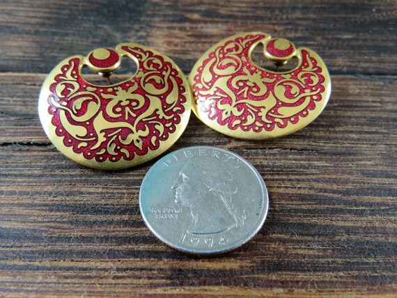 Gold Tone Red Cloisonne Stud Earrings - MMA 1987 … - image 7