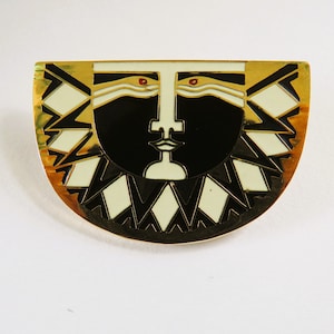 Laurel Burch SUNFACE Gold Tone Black White Brooch, Half Circle