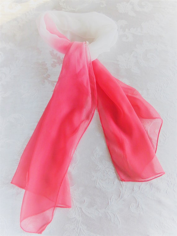 Peachy Pink White Chiffon Oblong Scarf, Very mid … - image 6