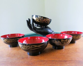 蒔絵の鉢2個セット：金色の菖蒲と梅の花、日本の漆芸 - Etsy 日本