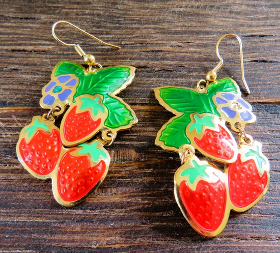 Edgar Berebi STRAWBERRIES Floral Gold Tone Dangles - image 1