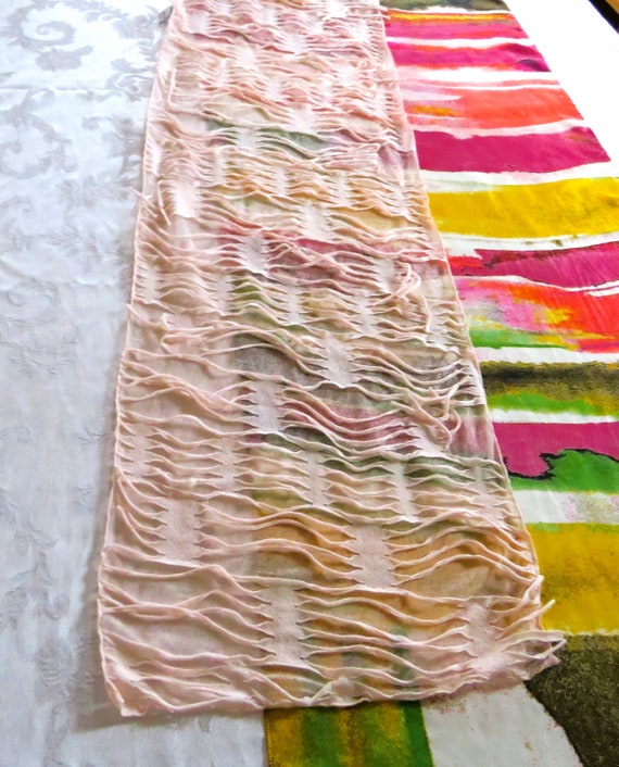 Pale Peach Oblong Knit Cut Fabric Polyester Scarf… - image 6