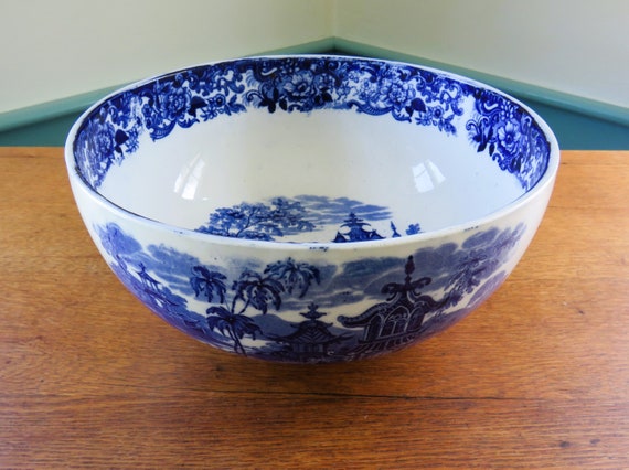 Antique Wedgwood Large Serving Bowl Blue Transferware Antique Wedgwood Large Serving Bowl Blue Transferware