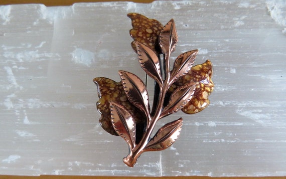 MATISSE RENOIR Copper Enamel Leaves Brooch - Fall… - image 5