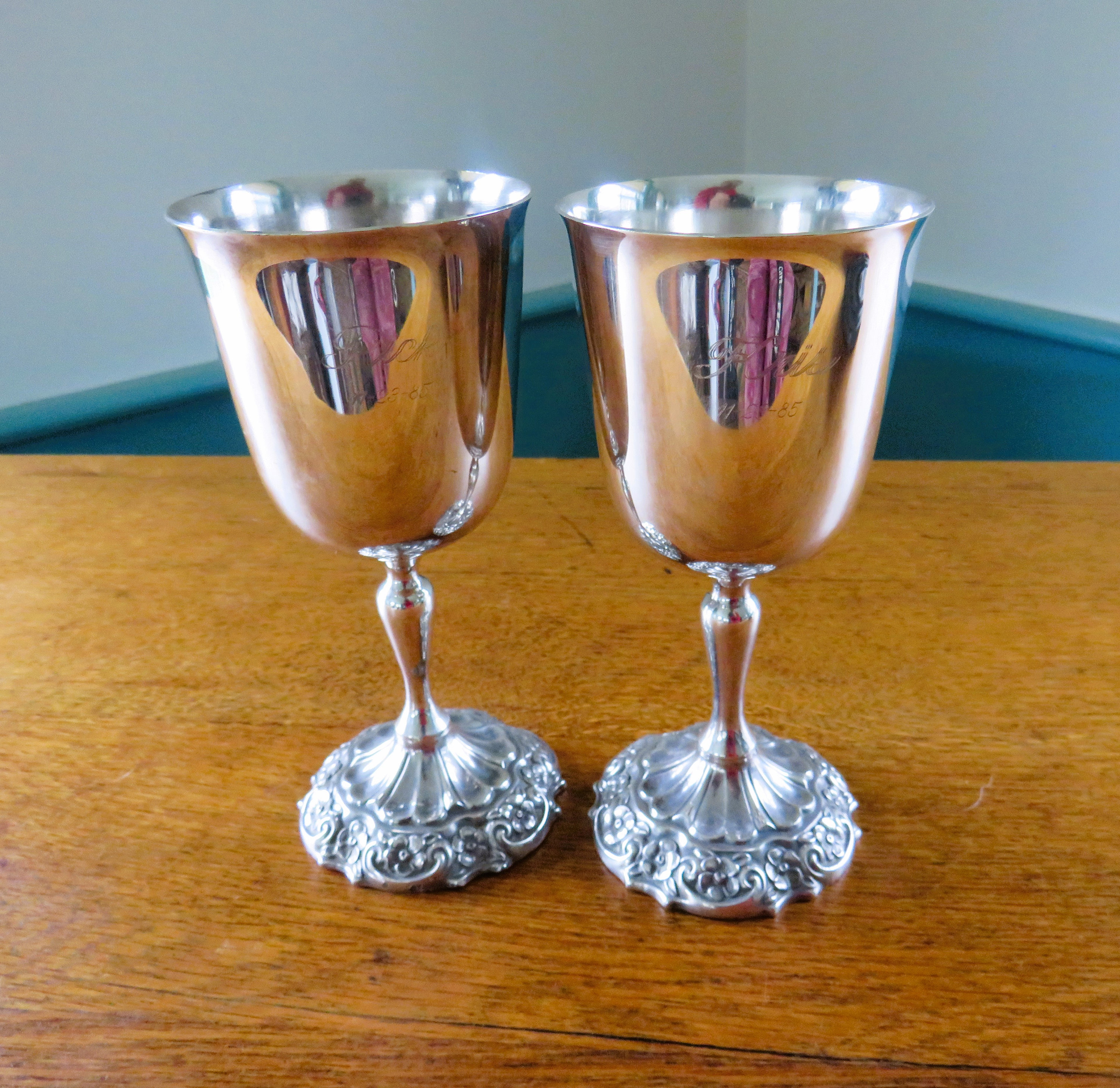 Reed & Barton BURGUNDY 2318 Pattern Silverplated Goblets Engraved