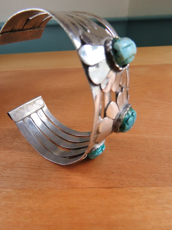 Ceramic Scarab Silver Plated Brass Cuff Bracelet,… - image 8