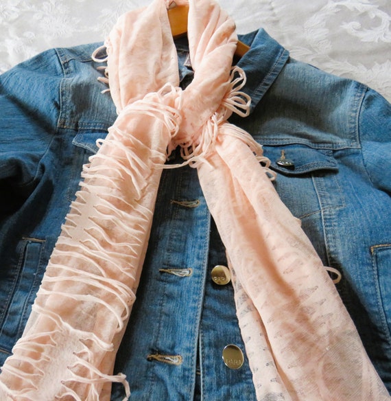 Pale Peach Oblong Knit Cut Fabric Polyester Scarf… - image 1