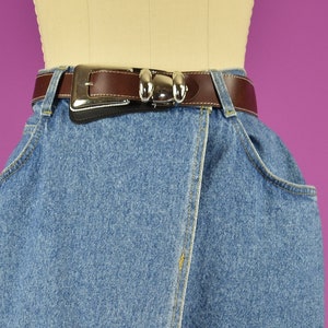 Vintage Denim Wrap Mini Skirt with Belt western Small