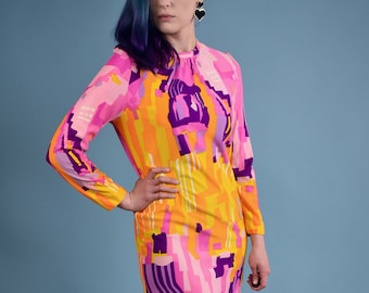 1960s Mod Mini Dress Abstract Print Youthquake Pucci Inspired // Xs Small