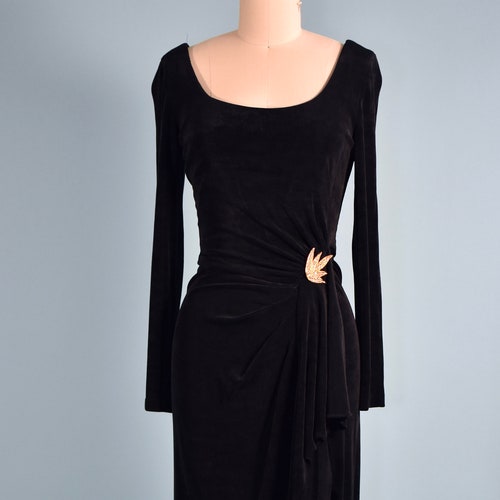 Vintage Midnight Cocktail Dress Fitted with Asymmetrical Peplum // Small