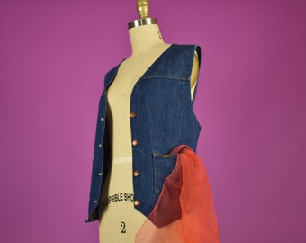 Vintage 1970s Denim Vest Sears Workwear Western wear Utility Vest Cornflower Blue Cotton